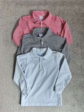 Bella Bliss Bundle of 3 Striped Long-Sleeve Polos Red, blue & Navy, Size 5